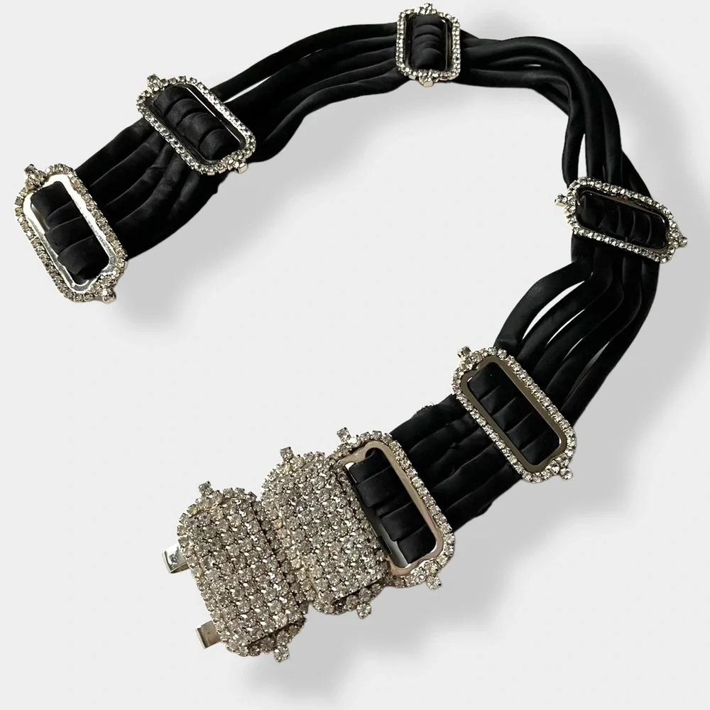 William deLillo Vintage 70s Satin Rhinestone Belt Statement Designer Couture